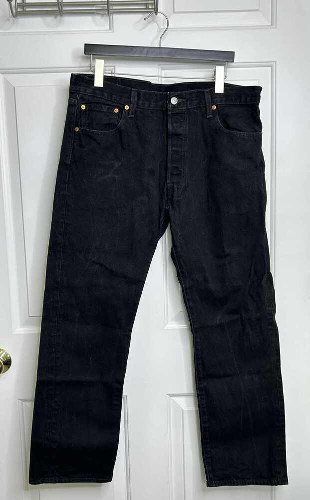 Levi's 501 Jeans Mens 36 x 30 Black Button Fly Original Fit Fading Grunge READ